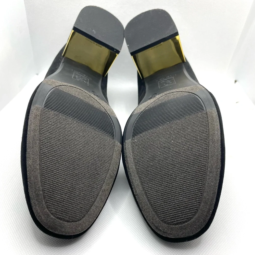 Fioni Faux Suede Black With Gold Accent Round Tip Heels Sz 10. 2" heel - Picture 9 of 10